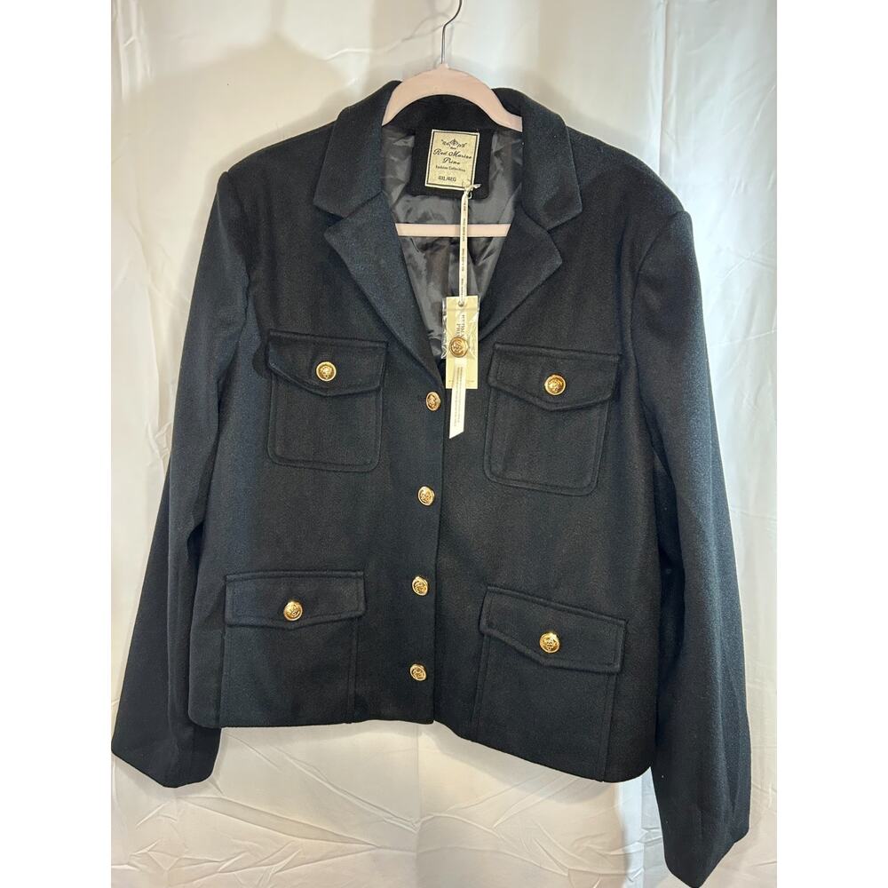 NEW Red Marine Prime Black Cropped Jacket Gold Button‎ Front Size 4XL Military
